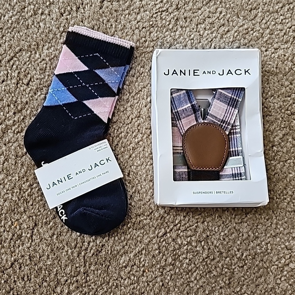 Janie and Jack Plaid Suspenders Socks 12-24 Months
